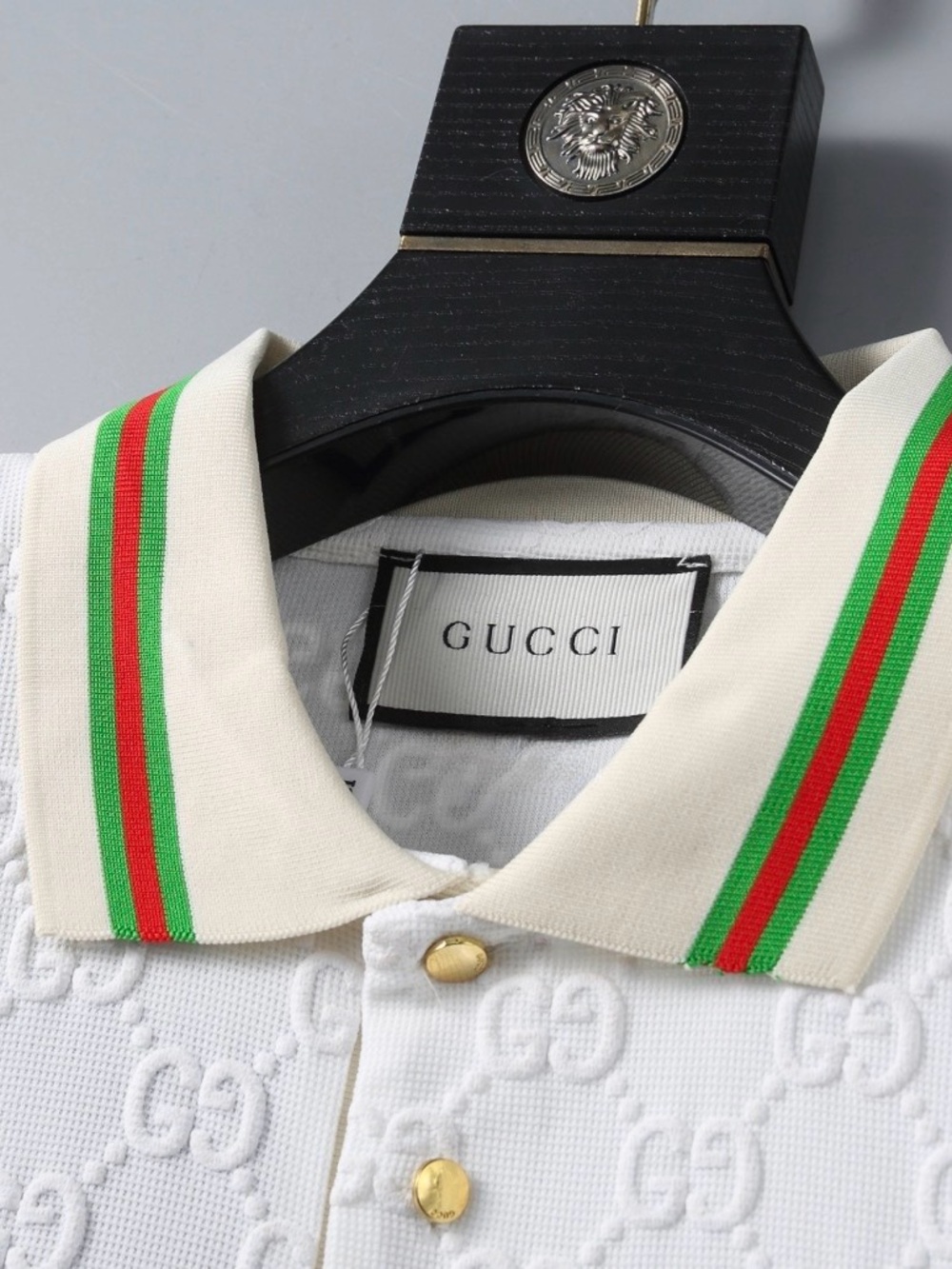 Gucci White Polo with Green-Red-Green Stripe Collar